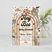Hey Boo! Groovy Cactus Halloween Baby Shower Einladung (Stehend Vorderseite)