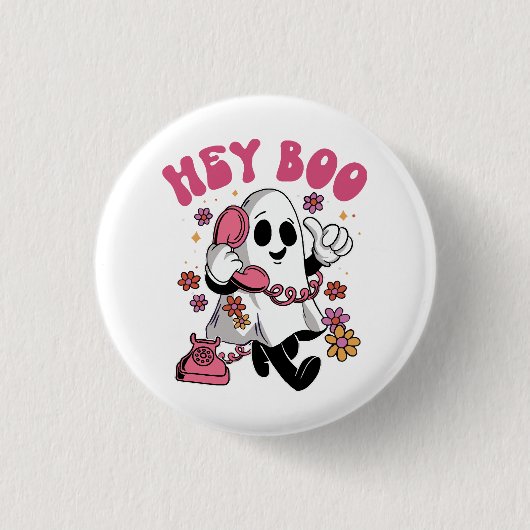 Hey Boo - Groovy Ghost Halloween Button (Vorderseite)