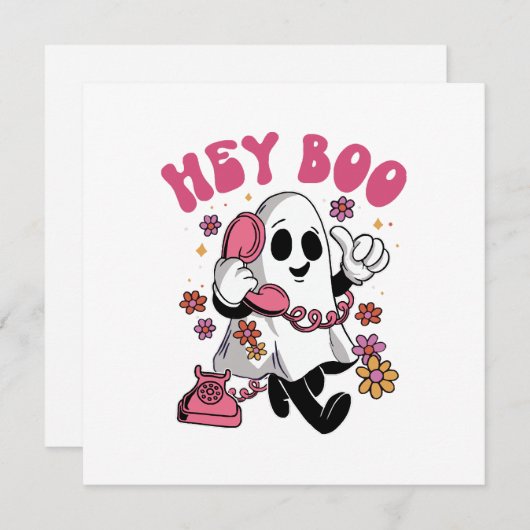 Hey Boo - Groovy Ghost Halloween Einladung (Vorne/Hinten)