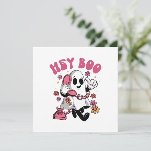 Hey Boo - Groovy Ghost Halloween Einladung (Stehend Vorderseite)