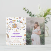 Hey Boo Groovy Halloween Baby Shower Foto Einladung (Stehend Vorderseite)