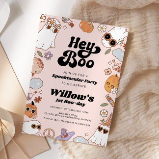 Hey Boo Groovy Halloween Ghost Birthday Einladung