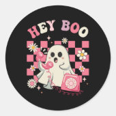 Hey Boo Groovy Niedlich Ghost Funny Halloween Wome Runder Aufkleber (Vorderseite)