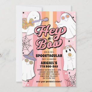 Hey Boo Groovy Retro Pink Halloween Mädchen Geburt Einladung