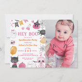 Hey Boo! Halloween 1. Geburtstag Party Foto Einladung (Vorderseite)