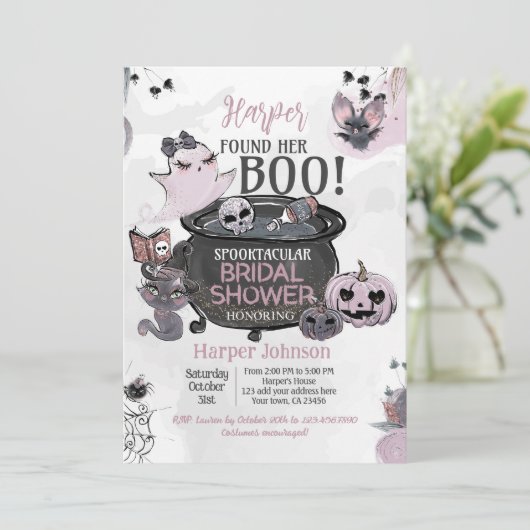 Hey Boo Halloween Bridal Shower Einladung (Stehend Vorderseite)