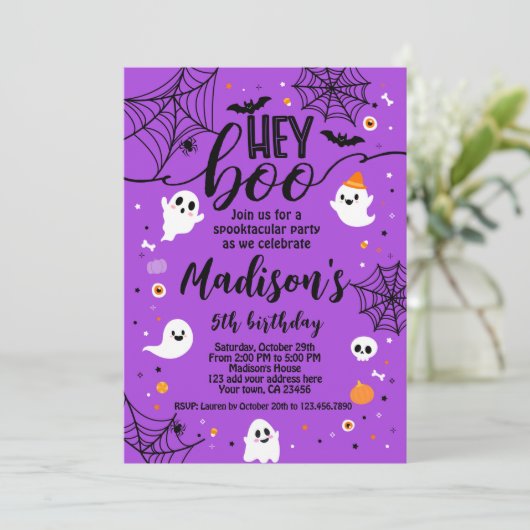 Hey Boo Halloween Einladung (Stehend Vorderseite)