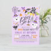 Hey Boo Halloween Geburtstagseinladung - Lila Einladung (Stehend Vorderseite)