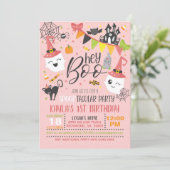 Hey Boo Halloween Geburtstagseinladung - Pink Einladung (Stehend Vorderseite)