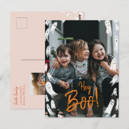 Hey Boo Halloween Ghost Foto-Karte Postkarte
