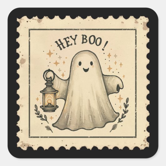 Hey Boo Halloween Ghost Lantern Quadratischer Aufkleber (Vorderseite)