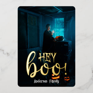 Hey Boo! Halloween-Gold-Lettern-Foto Folien Feiertagskarte