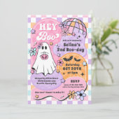 Hey Boo Halloween Groovy Ghost Birthday Party Einladung (Stehend Vorderseite)