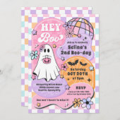 Hey Boo Halloween Groovy Ghost Birthday Party Einladung (Vorne/Hinten)