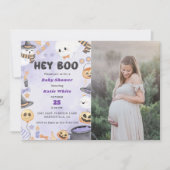 Hey Boo! Halloween-Party Niedlich Ghost Baby Dusch Einladung (Vorderseite)
