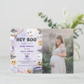 Hey Boo! Halloween-Party Niedlich Ghost Baby Dusch Einladung (Stehend Vorderseite)