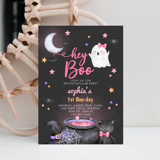 Hey Boo Halloween Pink Ghost Geburtstag Einladung