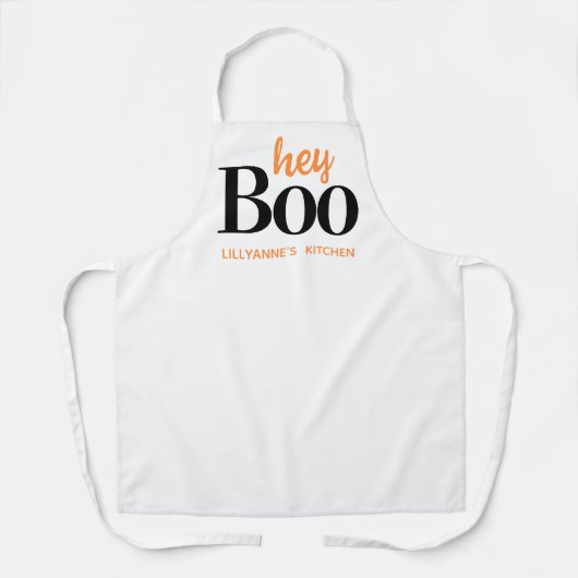 Hey Boo Halloween White Black Typografy Monogram Schürze (Vorderseite)