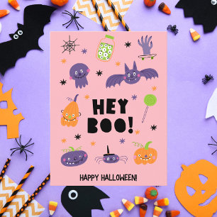 Hey Boo! Halloween-Zeichen für niedlichen Cartoon Postkarte
