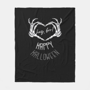 Hey, Boo! Happy Halloween Skeleton Hand Heart Clas Fleecedecke