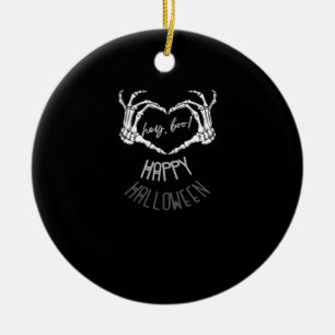 Hey, Boo! Happy Halloween Skeleton Hand Heart Clas Keramik Ornament