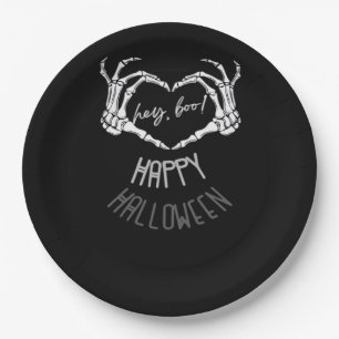 Hey, Boo! Happy Halloween Skeleton Hand Heart Clas Pappteller