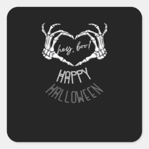 Hey, Boo! Happy Halloween Skeleton Hand Heart Clas Quadratischer Aufkleber