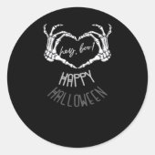 Hey, Boo! Happy Halloween Skeleton Hand Heart Clas Runder Aufkleber (Vorderseite)