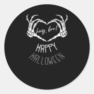 Hey, Boo! Happy Halloween Skeleton Hand Heart Clas Runder Aufkleber