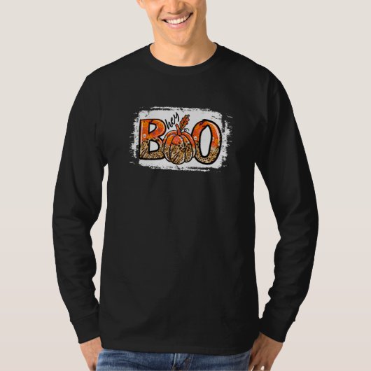 Hey Boo Leopard Pumpkin Boo Crew Spooky Halloween T-Shirt (Vorderseite)