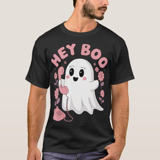 Hey Boo Niedlich Ghost Funny Halloween Girls Fraue T-Shirt (Vorderseite)
