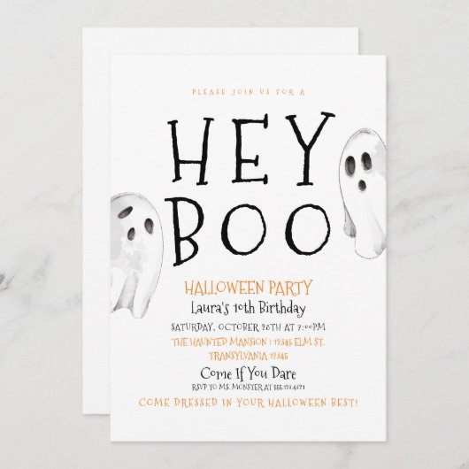 Hey Boo, Niedlich Ghost Halloween Einladung (Vorne/Hinten)