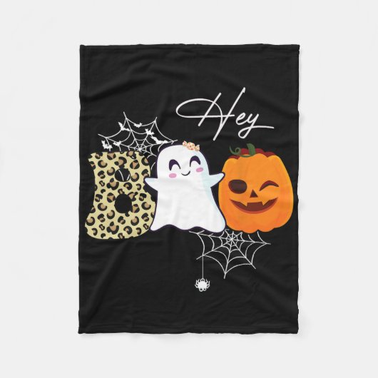 Hey Boo Niedlich Ghost Pumpkin Face Halloween Fleecedecke (Vorderseite)