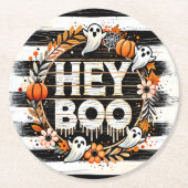 Hey Boo Niedlich Ghost Themed Halloween-Party Bevo Runder Pappuntersetzer (Vorderseite)