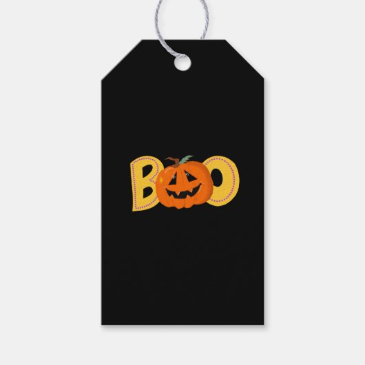 Hey Boo Niedlich Pumpkin Typografie Zeichne Kunst Geschenkanhänger (Vorderseite)