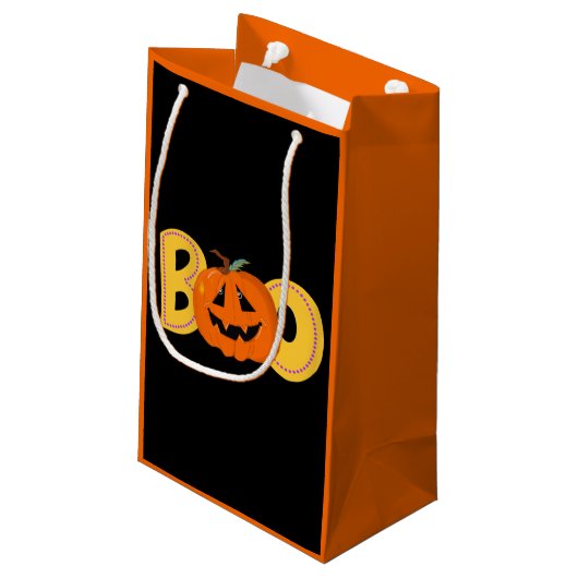 Hey Boo Niedlich Pumpkin Typografie Zeichne Kunst Kleine Geschenktüte (Rückseite Schrägansicht)