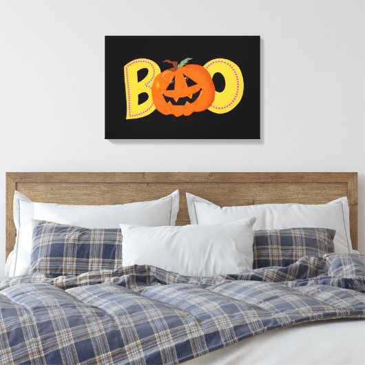 Hey Boo Niedlich Pumpkin Typografie Zeichne Kunst Leinwanddruck (Insitu (Schlafzimmer))