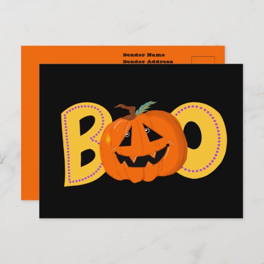 Hey Boo Niedlich Pumpkin Typografie Zeichne Kunst Postkarte (Vorne/Hinten)