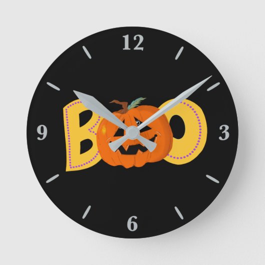 Hey Boo Niedlich Pumpkin Typografie Zeichne Kunst Runde Wanduhr (Vorderseite)