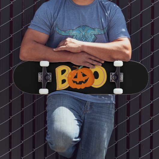 Hey Boo Niedlich Pumpkin Typografie Zeichne Kunst Skateboard (Außenbereich 3)