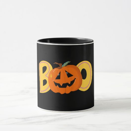 Hey Boo Niedlich Pumpkin Typografie Zeichne Kunst Tasse (Zentrum)