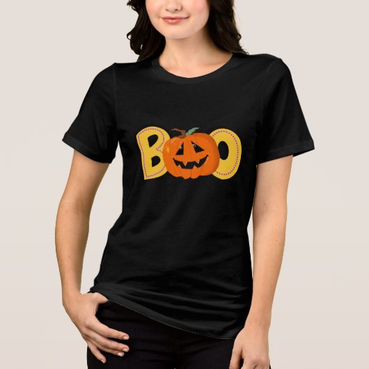 Hey Boo Niedlich Pumpkin Typografie Zeichne Kunst Tri-Blend Shirt (Vorderseite)