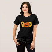 Hey Boo Niedlich Pumpkin Typografie Zeichne Kunst Tri-Blend Shirt (Vorderseite voll)