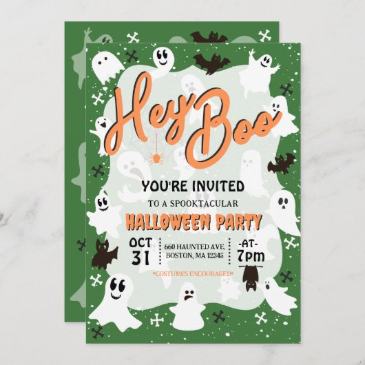 Hey Boo Niedlich Spooky Ghost Halloween-Party Einladung (Vorne/Hinten)