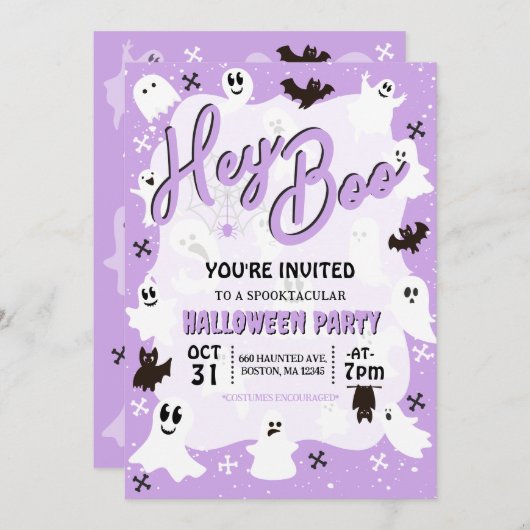 Hey Boo Niedlich Spooky Ghost Halloween-Party Einladung (Vorne/Hinten)