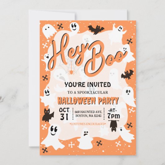 Hey Boo Niedlich Spooky Ghost Halloween-Party Einladung (Vorderseite)