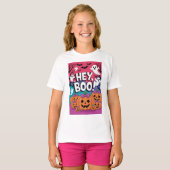 Hey Boo! Niedliches Ghost Halloween Shirt für Mädc (Vorne ganz)