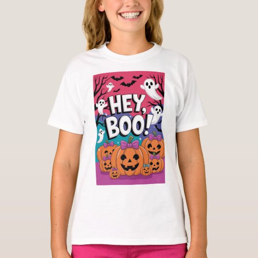 Hey Boo! Niedliches Ghost Halloween Shirt für Mädc (Vorderseite)