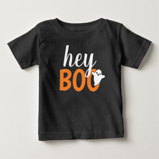 Hey Boo Orange Black Funny Halloween Ghost Baby T-shirt (Vorderseite)
