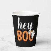Hey Boo Orange Black Funny Halloween Ghost Pappbecher (Rückseite)